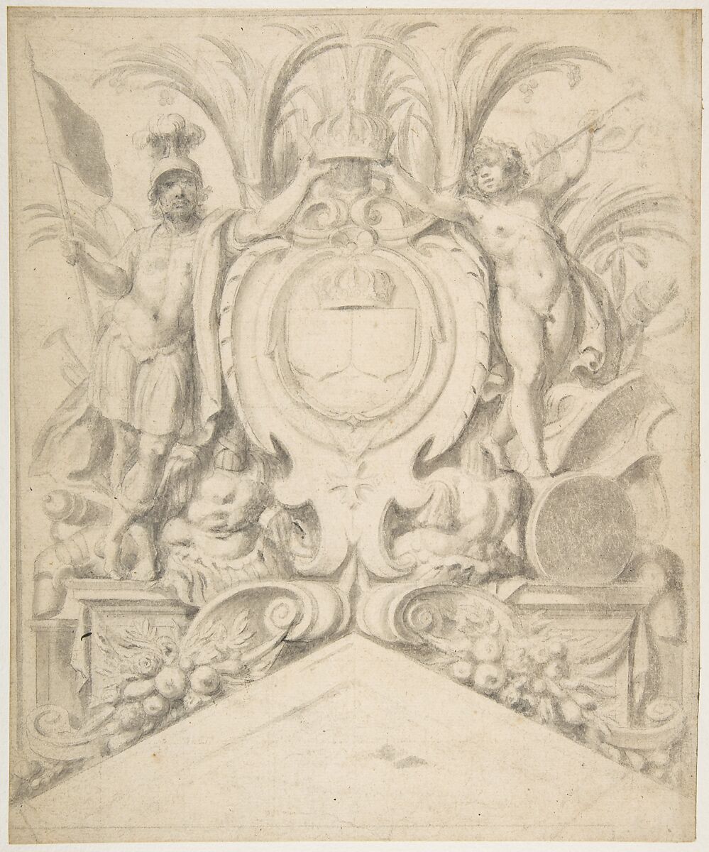 Design for an Overdoor, Anonymous, French, 17th century, Pen and gray ink, brush and gray wash 