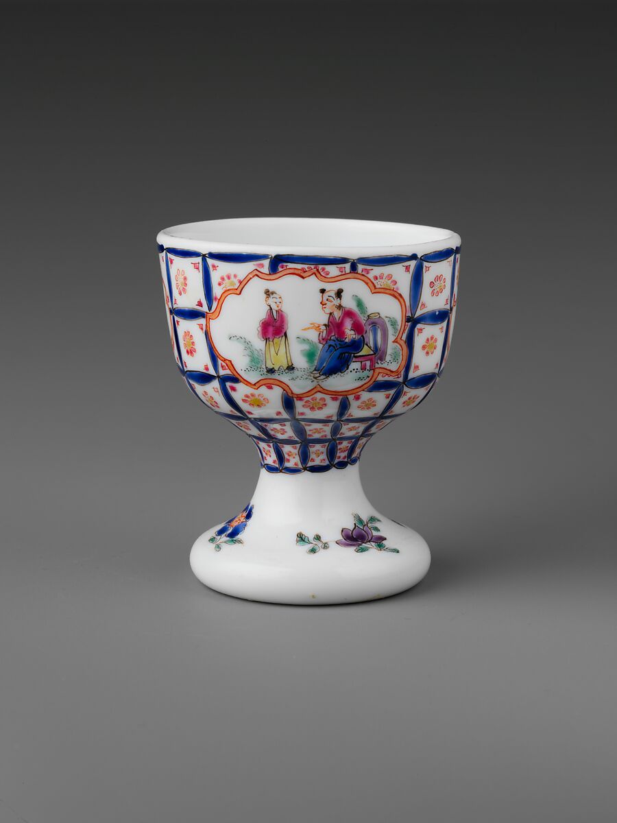 Egg Cup, Opaque glass with enamel decoration, British 