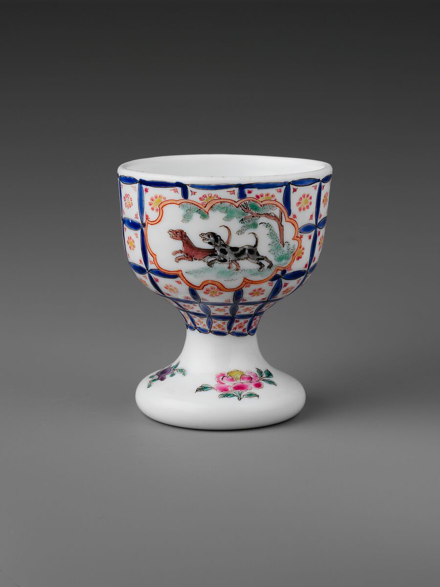 Egg Cup, Opaque glass with enamel decoration, British