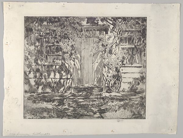 Old Doorway, East Hampton (Nathaniel Dominy House), Childe Hassam (American, Dorchester, Massachusetts 1859–1935 East Hampton, New York), Etching with plate tone 