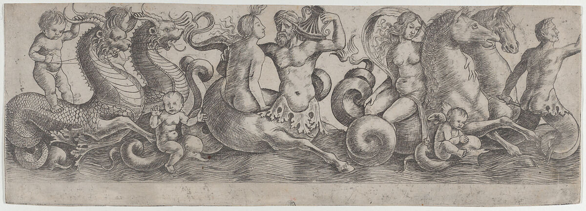 Frieze with Tritons and Nymphs, Girolamo Mocetto (Italian, ca. 1470–1531), Engraving