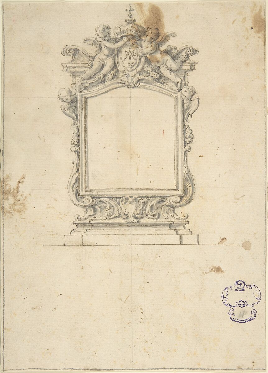 Design for Ecclesiastical Picture Frame, Anonymous, Italian, 17th century, Pen and brown ink, brush and gray wash 