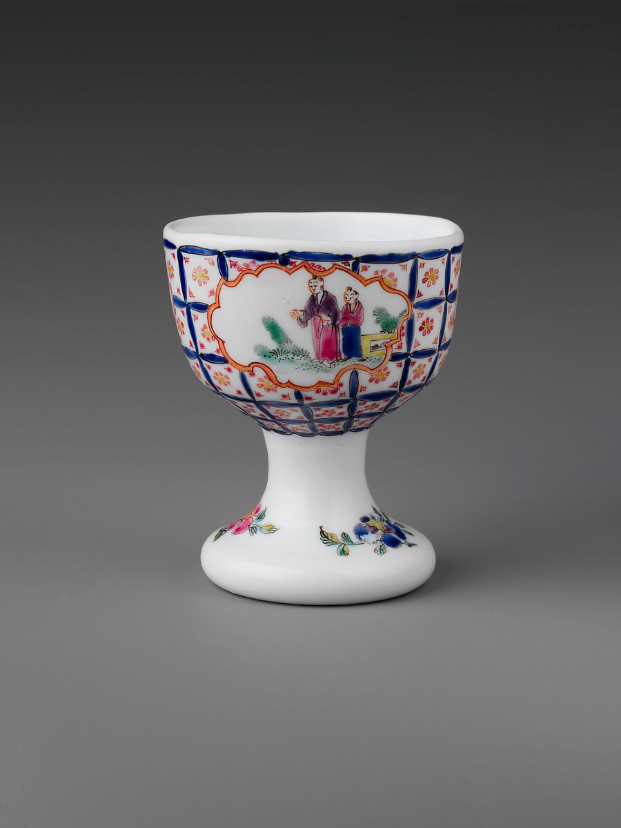 Egg Cup, Opaque glass with enamel decoration, British