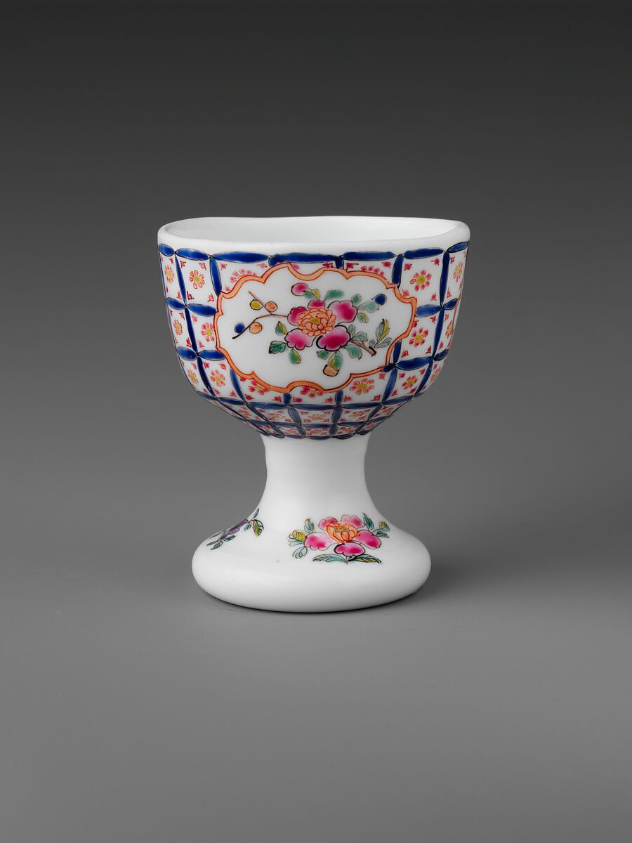 Egg Cup, Opaque glass with enamel decoration, British 