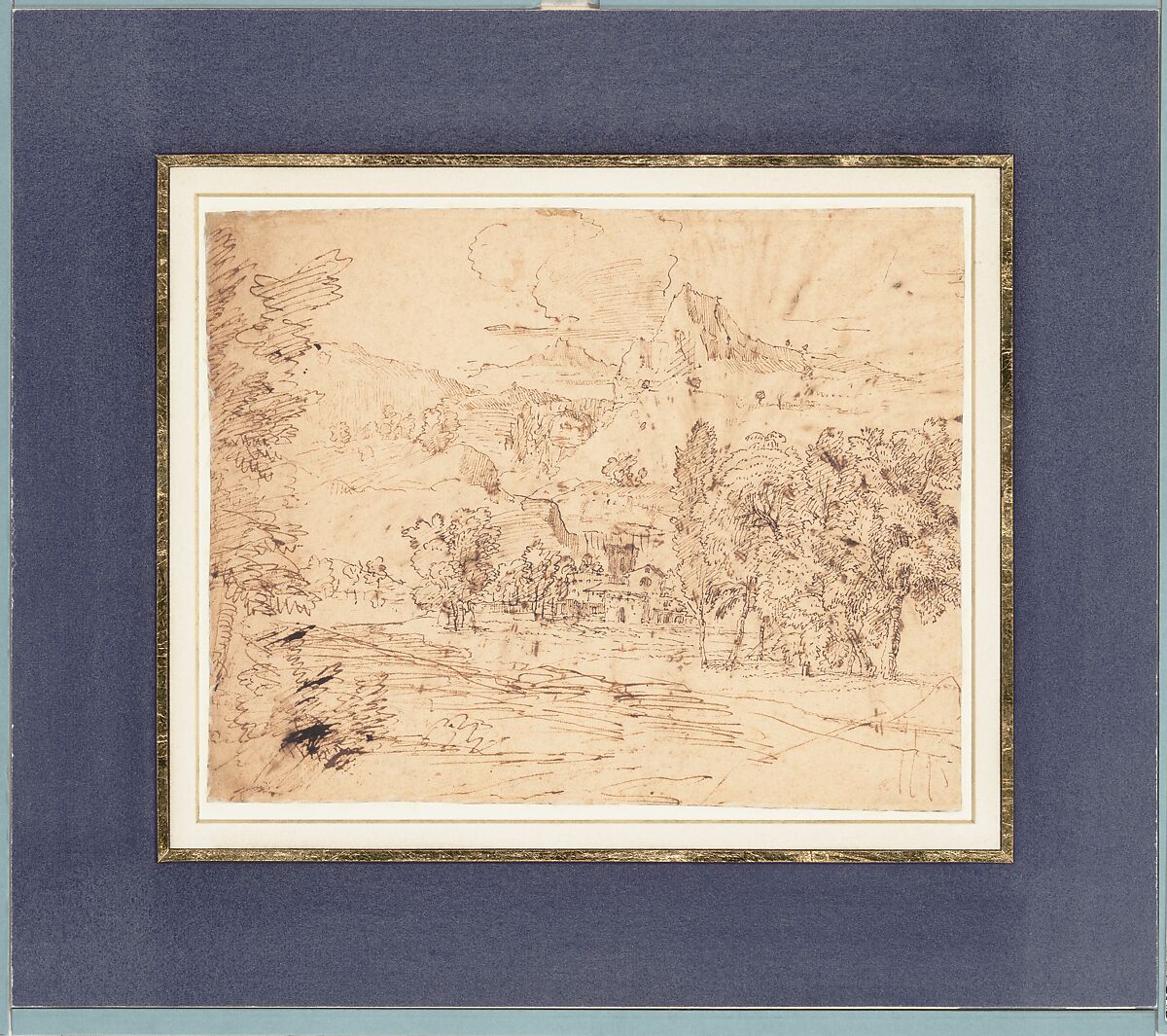 Study of a Palm Tree (recto); Mountain Landscape (verso), Nicolas Poussin (French, Les Andelys 1594–1665 Rome), Pen and brown ink, over traces of black chalk (recto); pen and brown ink (verso)