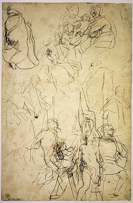 The Virgin Adored by Saints (recto); Study of the Torso Belvedere (verso), Peter Paul Rubens (Flemish, Siegen 1577–1640 Antwerp), Pen and brown ink (recto); red chalk (verso)