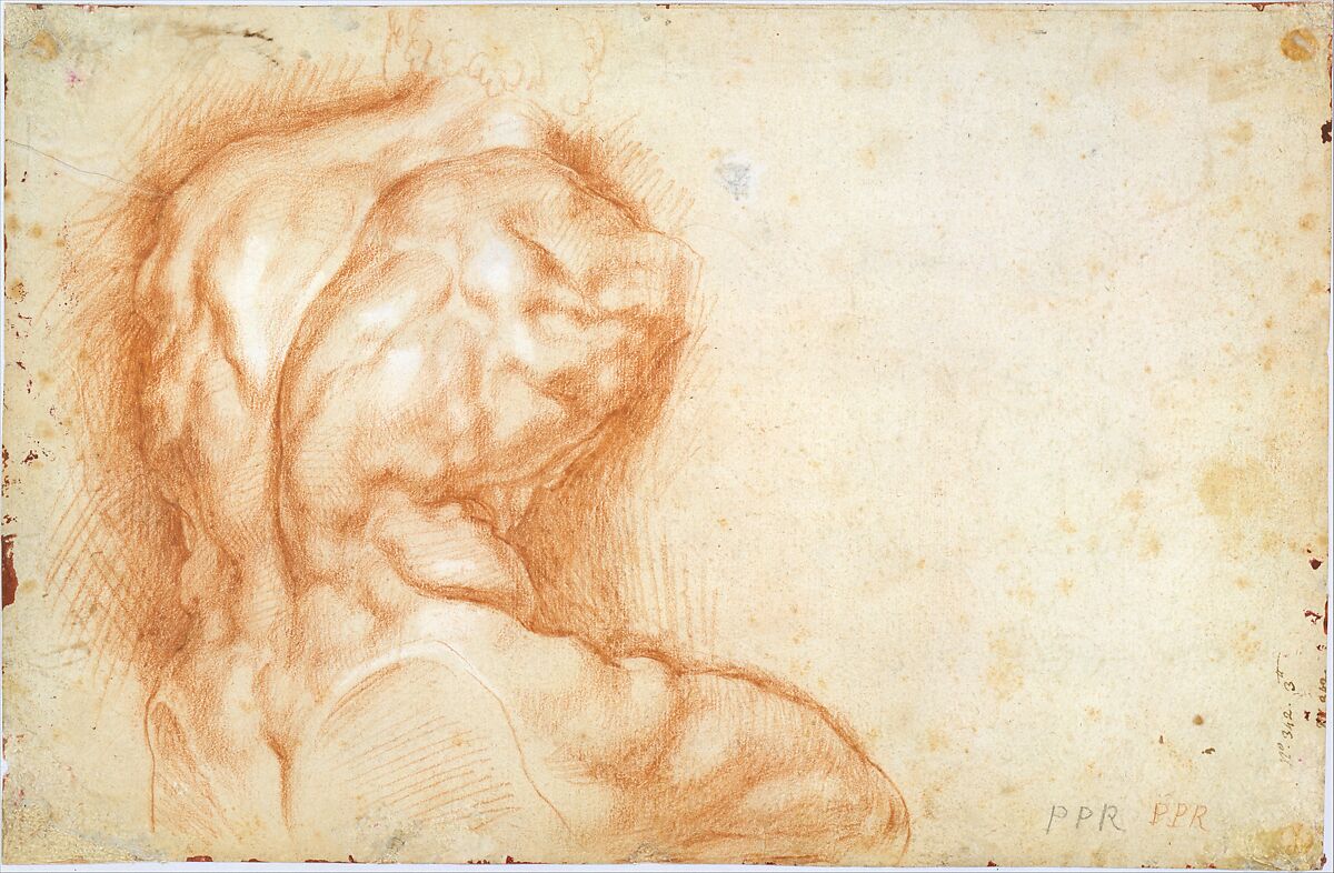 The Virgin Adored by Saints (recto); Study of the Torso Belvedere (verso), Peter Paul Rubens (Flemish, Siegen 1577–1640 Antwerp), Pen and brown ink (recto); red chalk (verso)