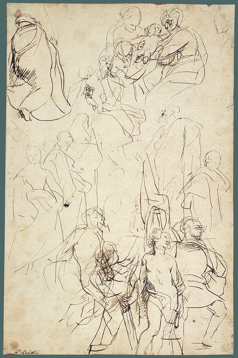 The Virgin Adored by Saints (recto); Study of the Torso Belvedere (verso), Peter Paul Rubens (Flemish, Siegen 1577–1640 Antwerp), Pen and brown ink (recto); red chalk (verso)