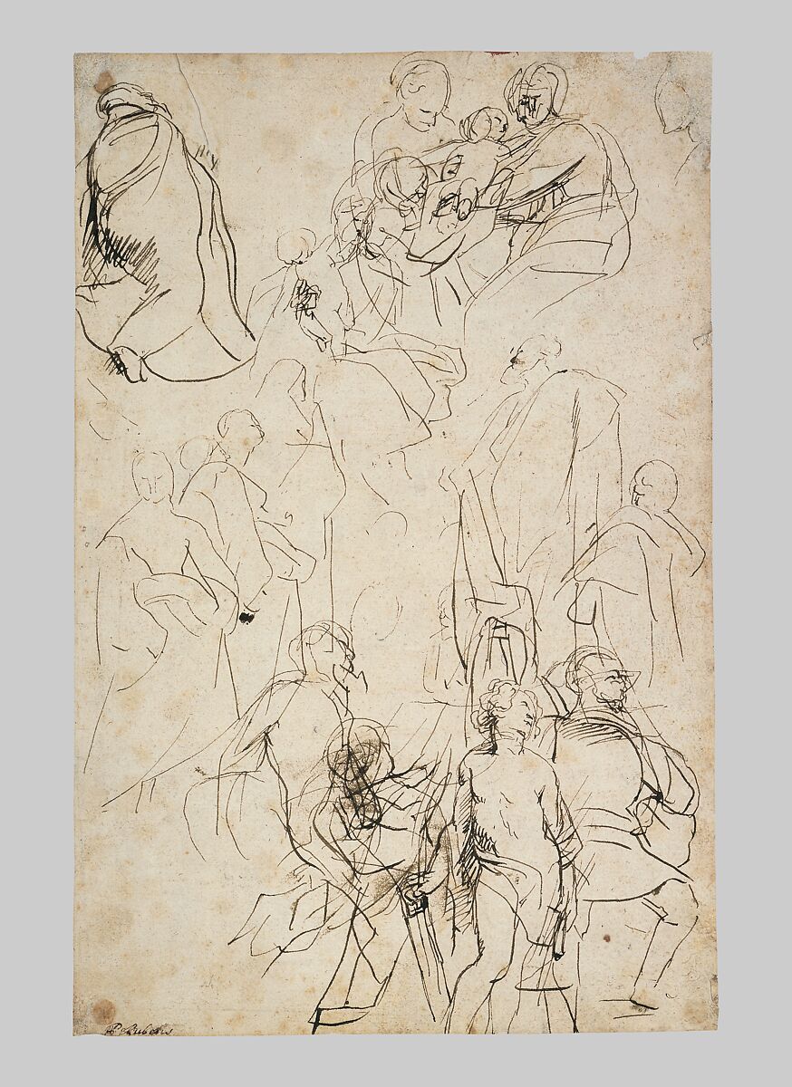 The Virgin Adored by Saints (recto); Study of the Torso Belvedere (verso), Peter Paul Rubens (Flemish, Siegen 1577–1640 Antwerp), Pen and brown ink (recto); red chalk (verso)