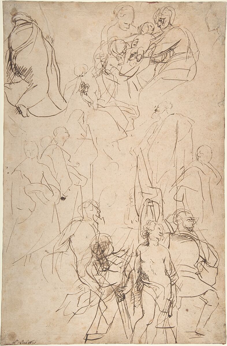 The Virgin Adored by Saints (recto); Study of the Torso Belvedere (verso), Peter Paul Rubens (Flemish, Siegen 1577–1640 Antwerp), Pen and brown ink (recto); red chalk (verso)