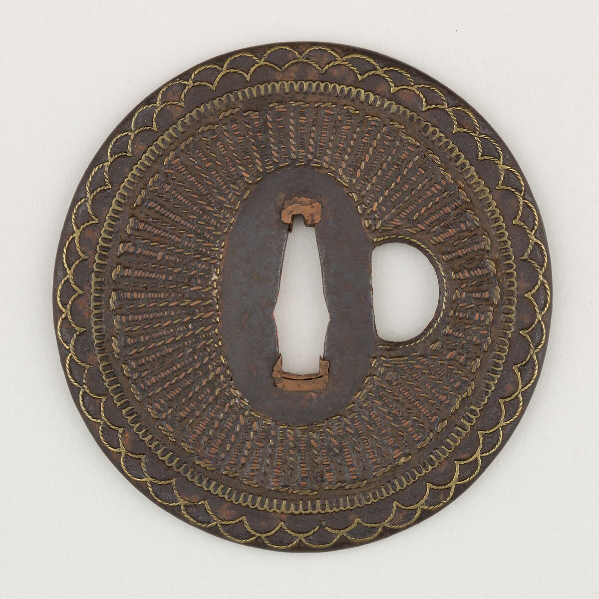 Sword Guard (Tsuba), Iron, brass, copper, Japanese