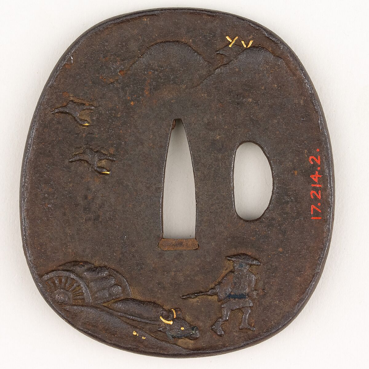 Sword Guard (Tsuba), Iron, gold, Japanese