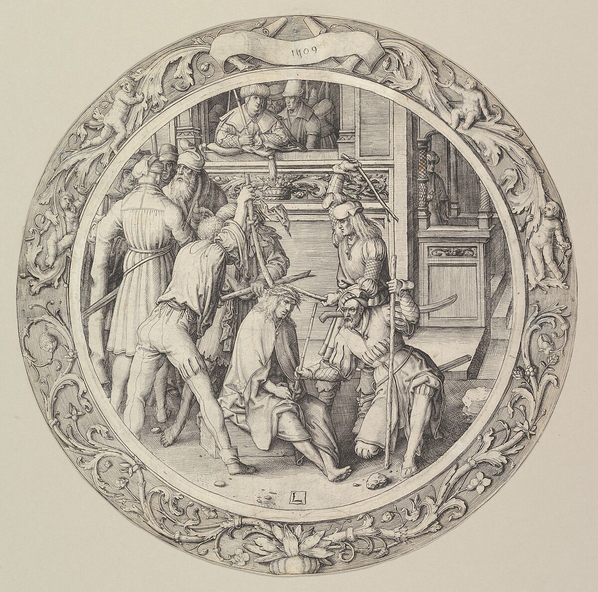 Christ Crowned with Thorns, from the Circular Passion, Lucas van Leyden (Netherlandish, Leiden ca. 1494–1533 Leiden), Engraving 