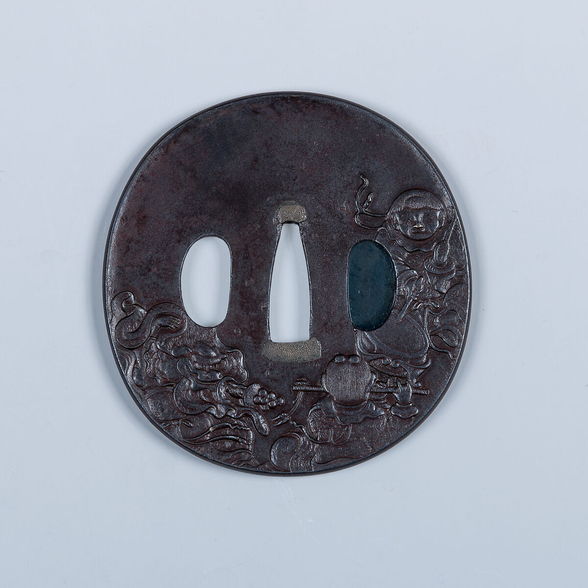 Sword Guard (Tsuba), Inscribed by Yoshitane (Japanese, 19th century), Iron, copper, Japanese 