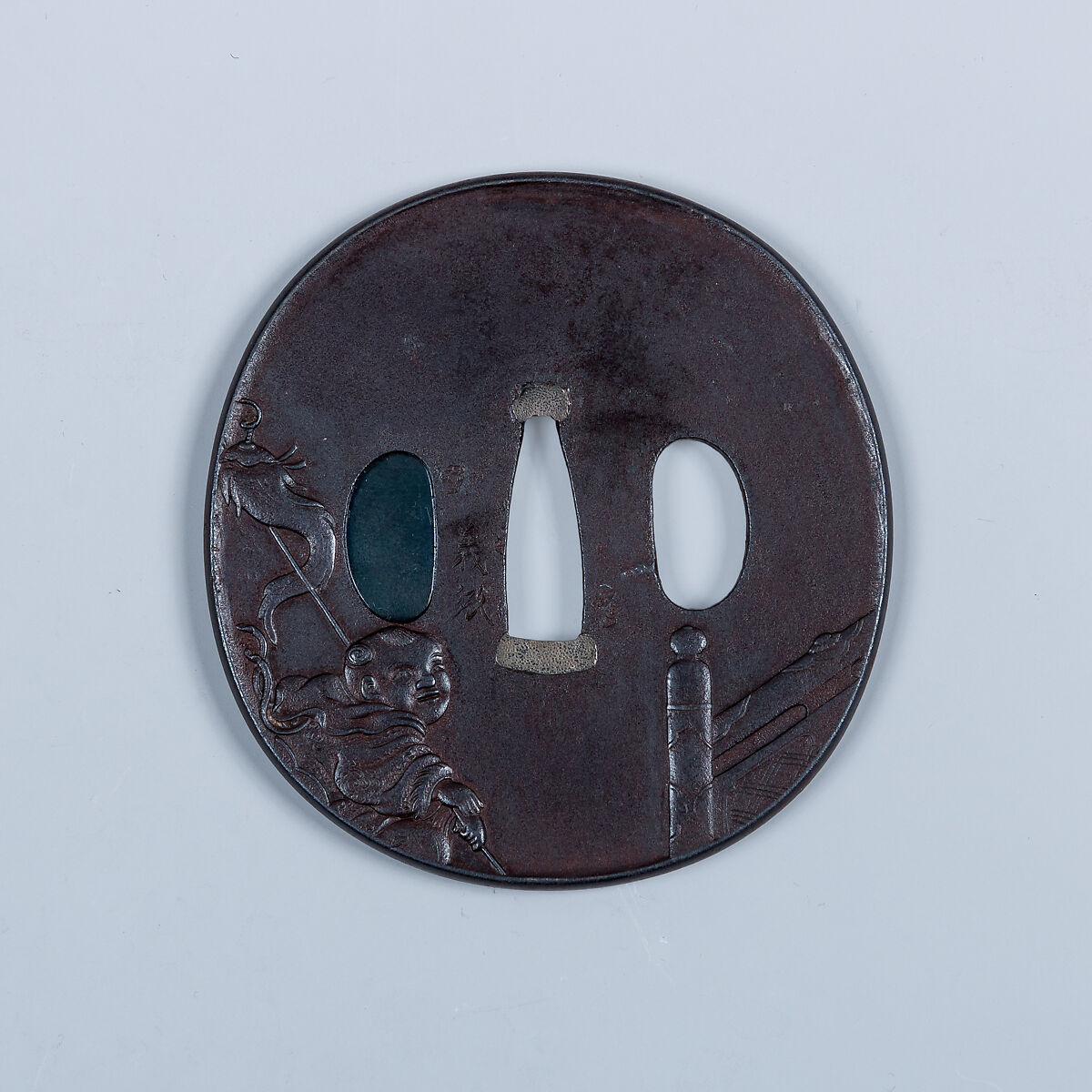 Sword Guard (Tsuba), Inscribed by Yoshitane (Japanese, 19th century), Iron, copper, Japanese