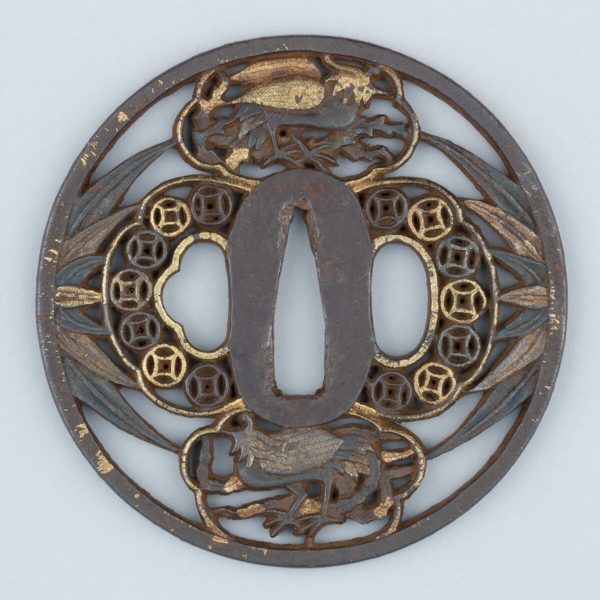 Sword Guard (Tsuba), Iron; gold, silver (nunome-zōgan); copper, Japanese
