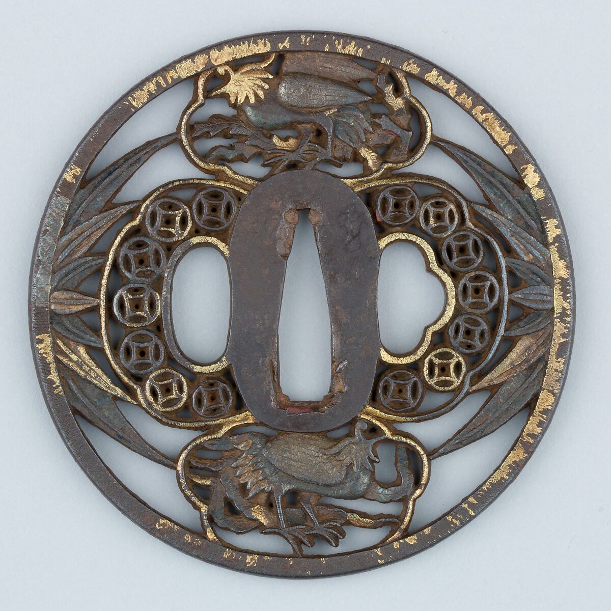 Sword Guard (Tsuba), Iron; gold, silver (nunome-zōgan); copper, Japanese 