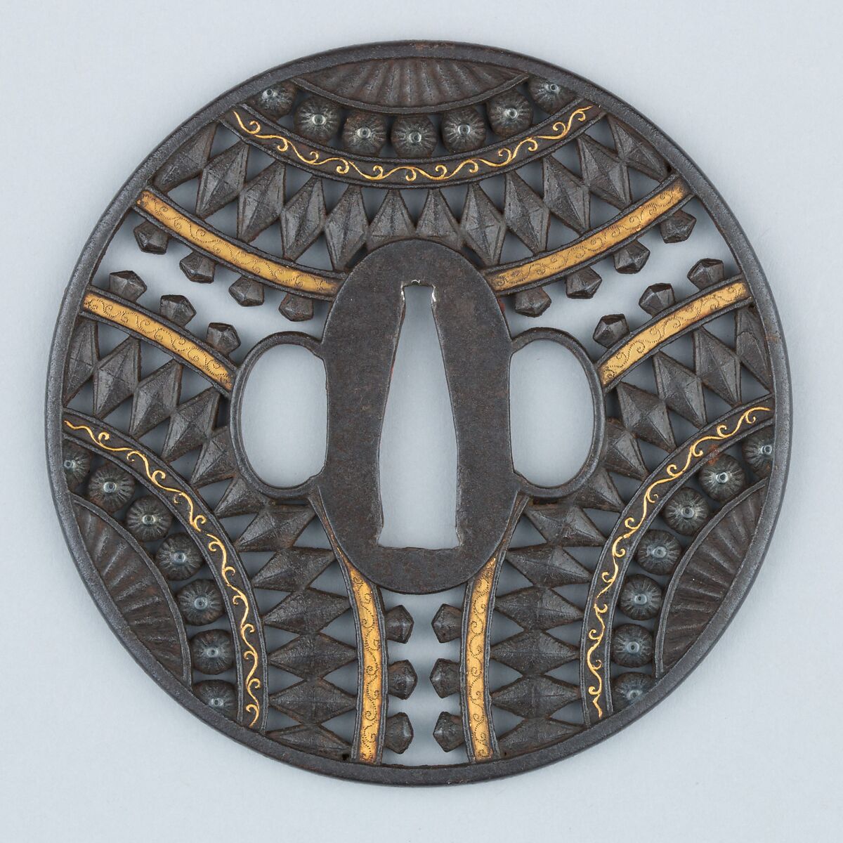 Sword Guard (Tsuba), Iron, gold, silver, copper, Japanese
