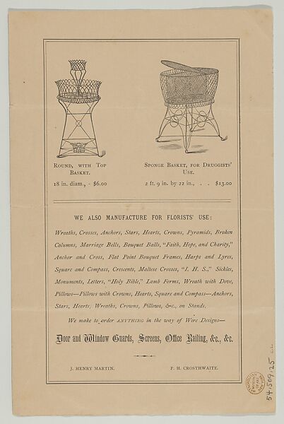 Price List of Wire Flower Stands, Etc., Hartford Wire Works (Hartford, Connecticut), Illustrations: photomechanical process
