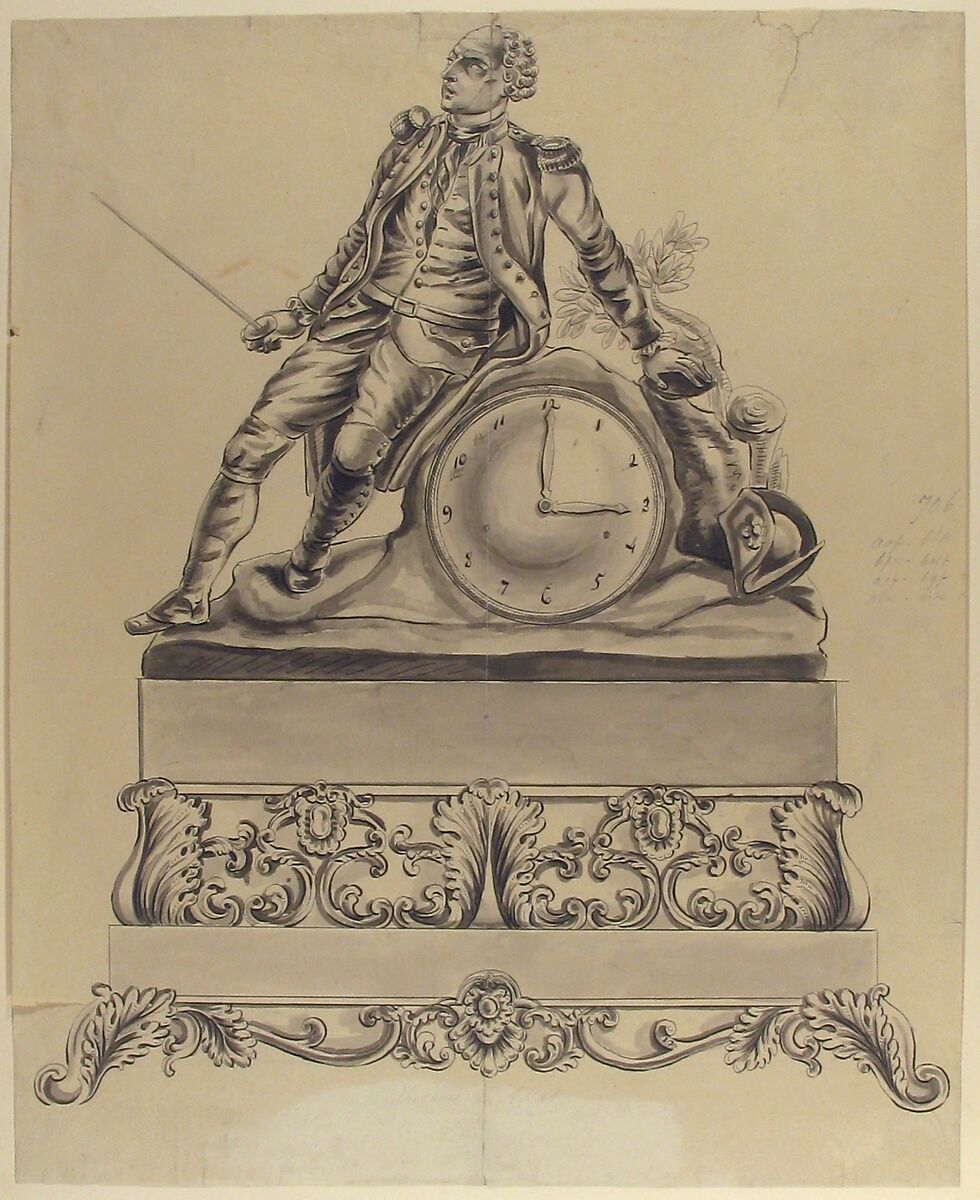 Design for a Clock, Anonymous, French, 18th century, Pen and black and gray ink, brush and gray wash