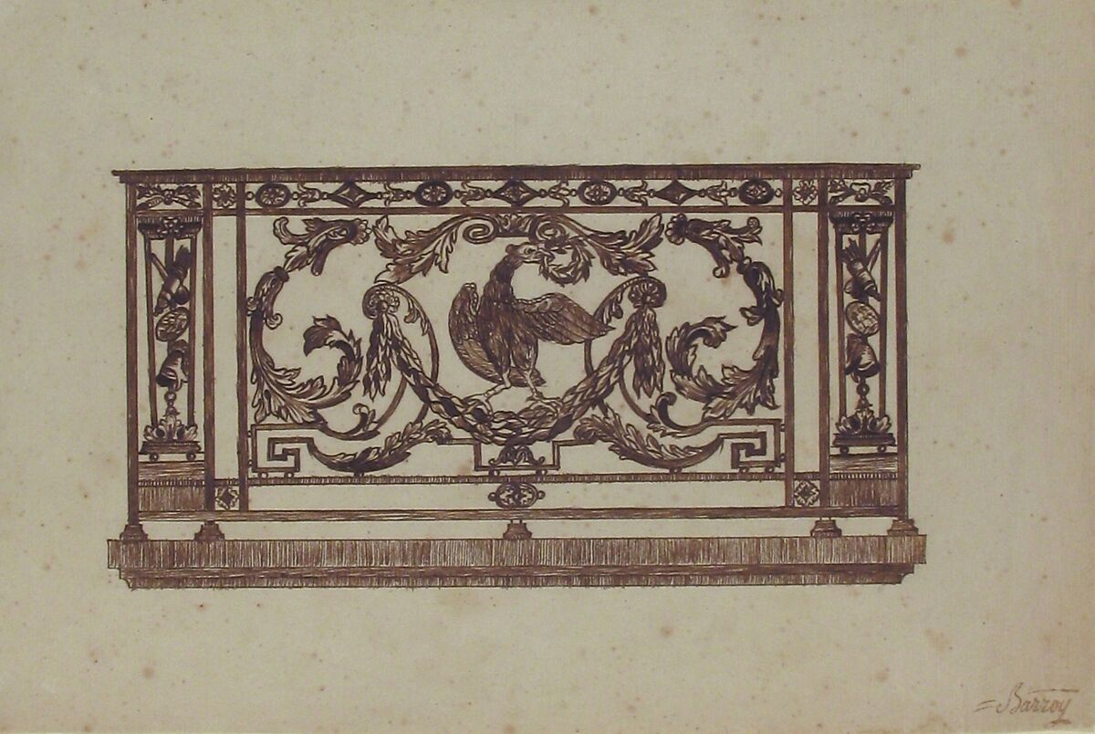 Design for an Iron Railing, Anonymous, French, 18th century, Pen and brown ink