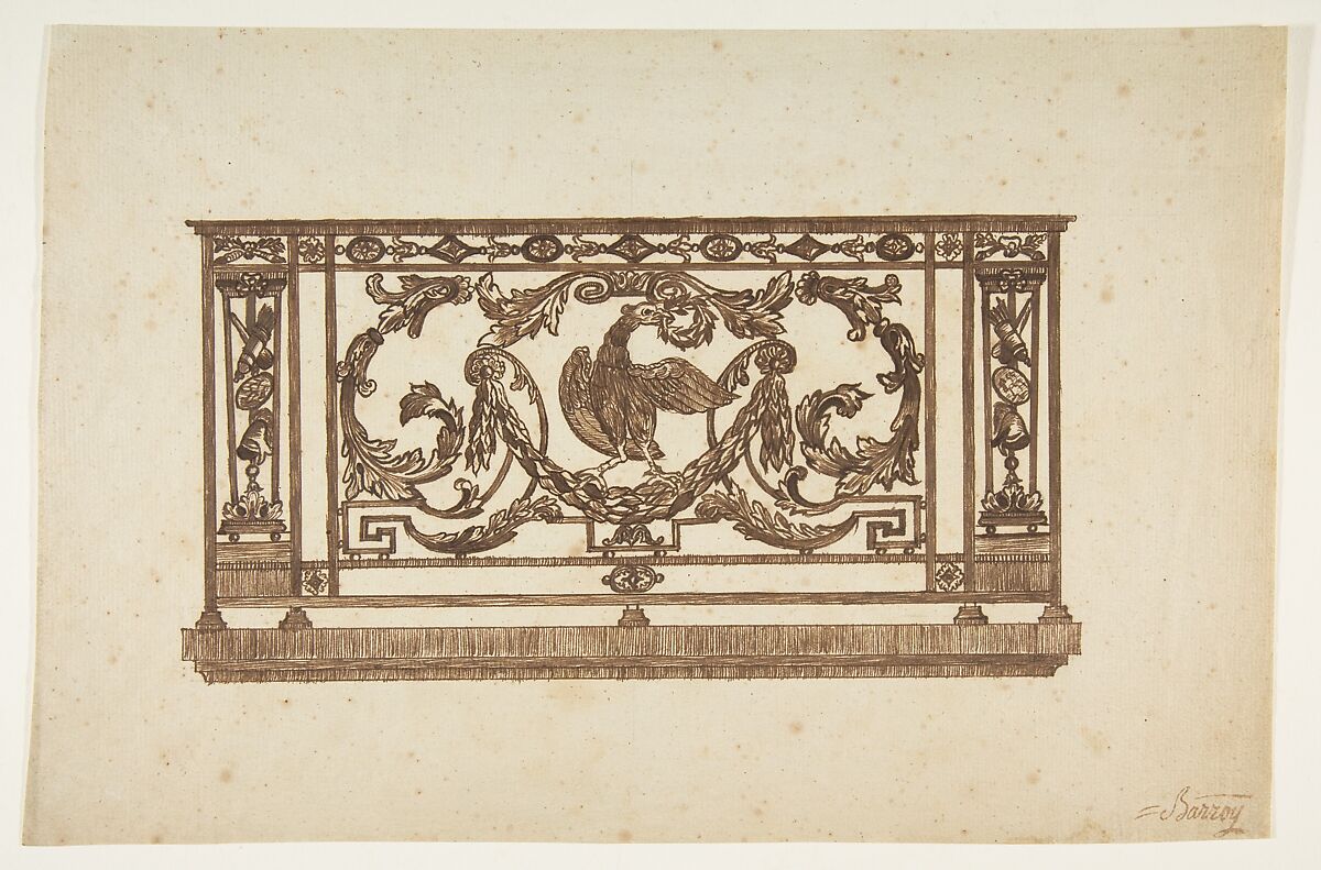 Design for an Iron Railing, Anonymous, French, 18th century, Pen and brown ink 