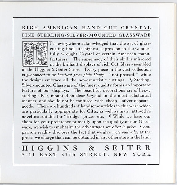 Illustrated price catalogue of fine china, crystal, artwares  and home furnishings, Higgins &amp; Seiter (New York, NY), Illustrations: photomechanical process