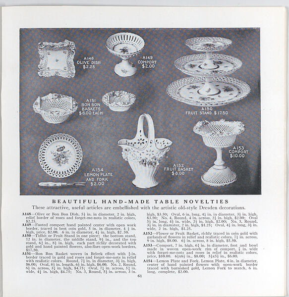 Illustrated price catalogue of fine china, crystal, artwares  and home furnishings, Higgins &amp; Seiter (New York, NY), Illustrations: photomechanical process