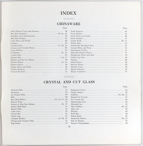 Illustrated price catalogue of fine china, crystal, artwares  and home furnishings, Higgins &amp; Seiter (New York, NY), Illustrations: photomechanical process