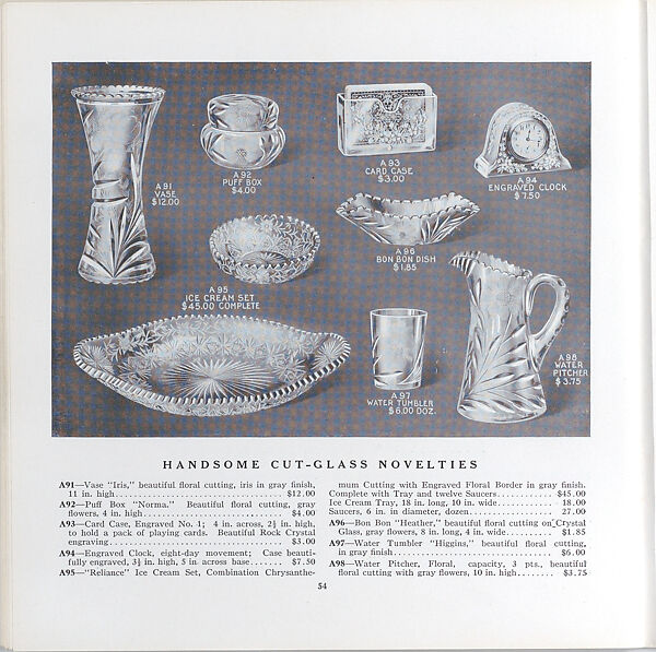 Illustrated price catalogue of fine china, crystal, artwares  and home furnishings, Higgins &amp; Seiter (New York, NY), Illustrations: photomechanical process