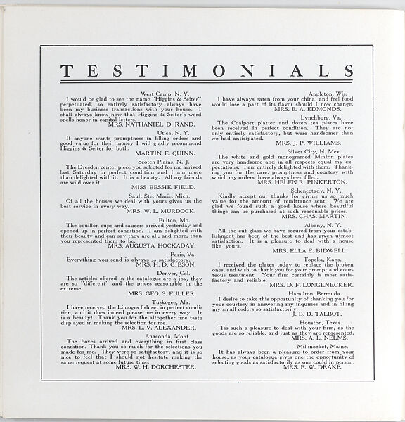 Illustrated price catalogue of fine china, crystal, artwares  and home furnishings, Higgins &amp; Seiter (New York, NY), Illustrations: photomechanical process