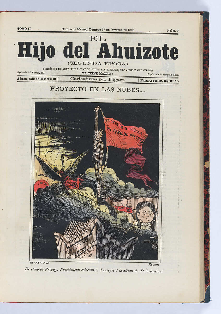 Two bound volumes of issues of the Mexican newspaper 'El Hijo del Ahuizote', Daniel Cabrera Rivera (Mexican, 1858–1914) 