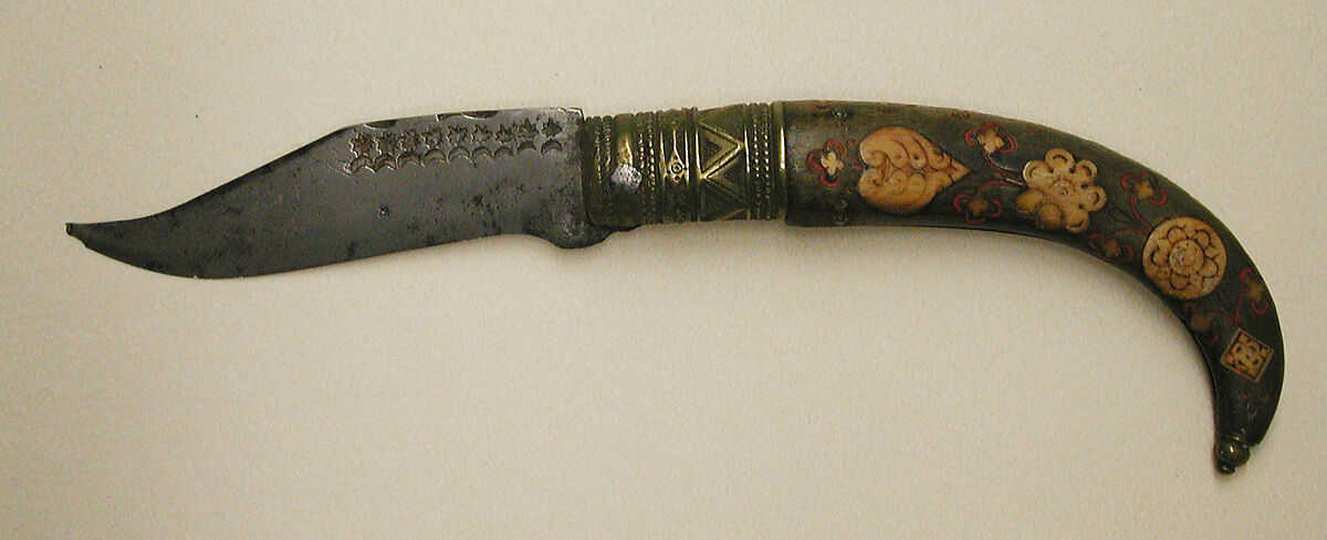 Witch Knife (<i>Drudenmesser</i>), Steel, horn, bone, brass, pigment, Austrian or Italian, South Tyrol 