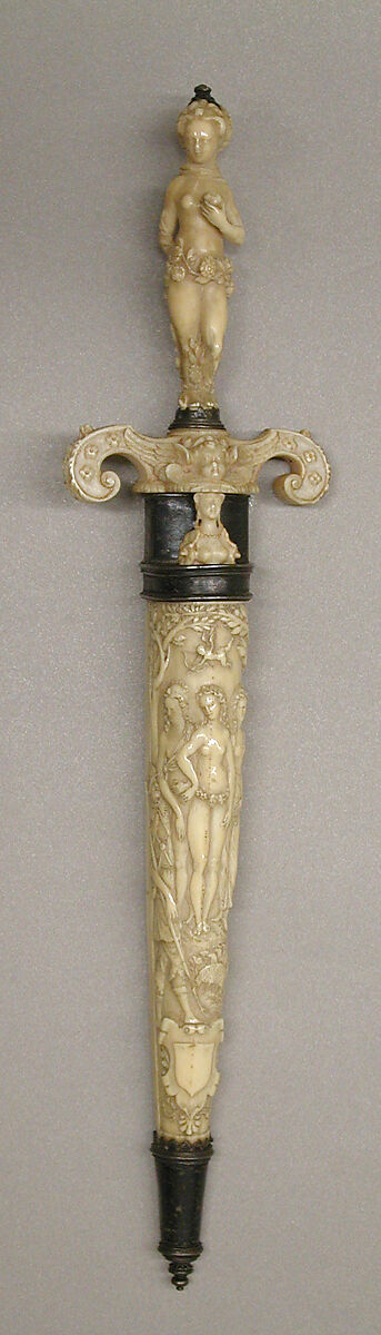 Dagger with Sheath and Knife, Steel, ivory, silver, gold, French, Dieppe; blade, British 