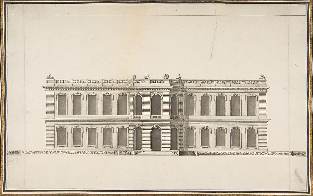 Elevation of a House, Anonymous, French, 18th century, Pen and black ink, brush and gray wash 