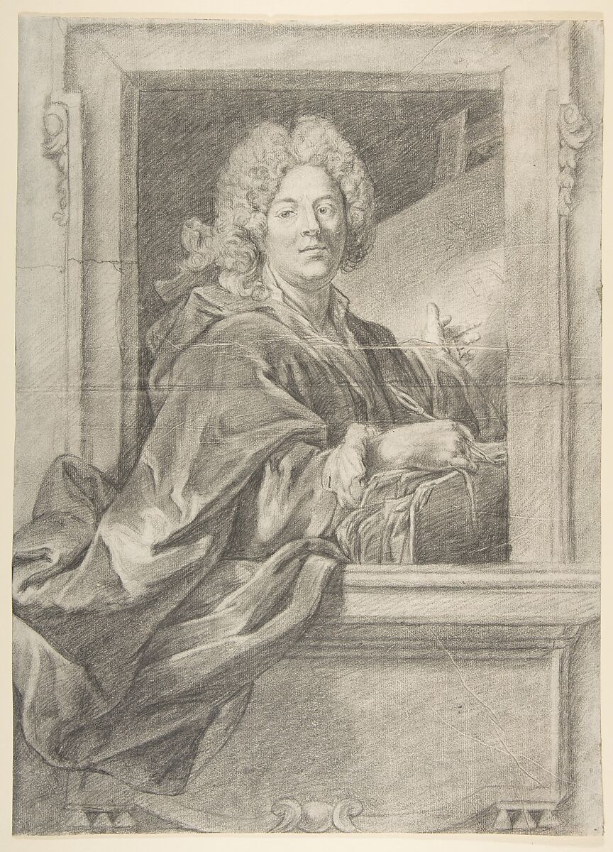 Preparation for Portrait Engraving of Artist in Frame, Anonymous, French, 18th century, Black chalk 