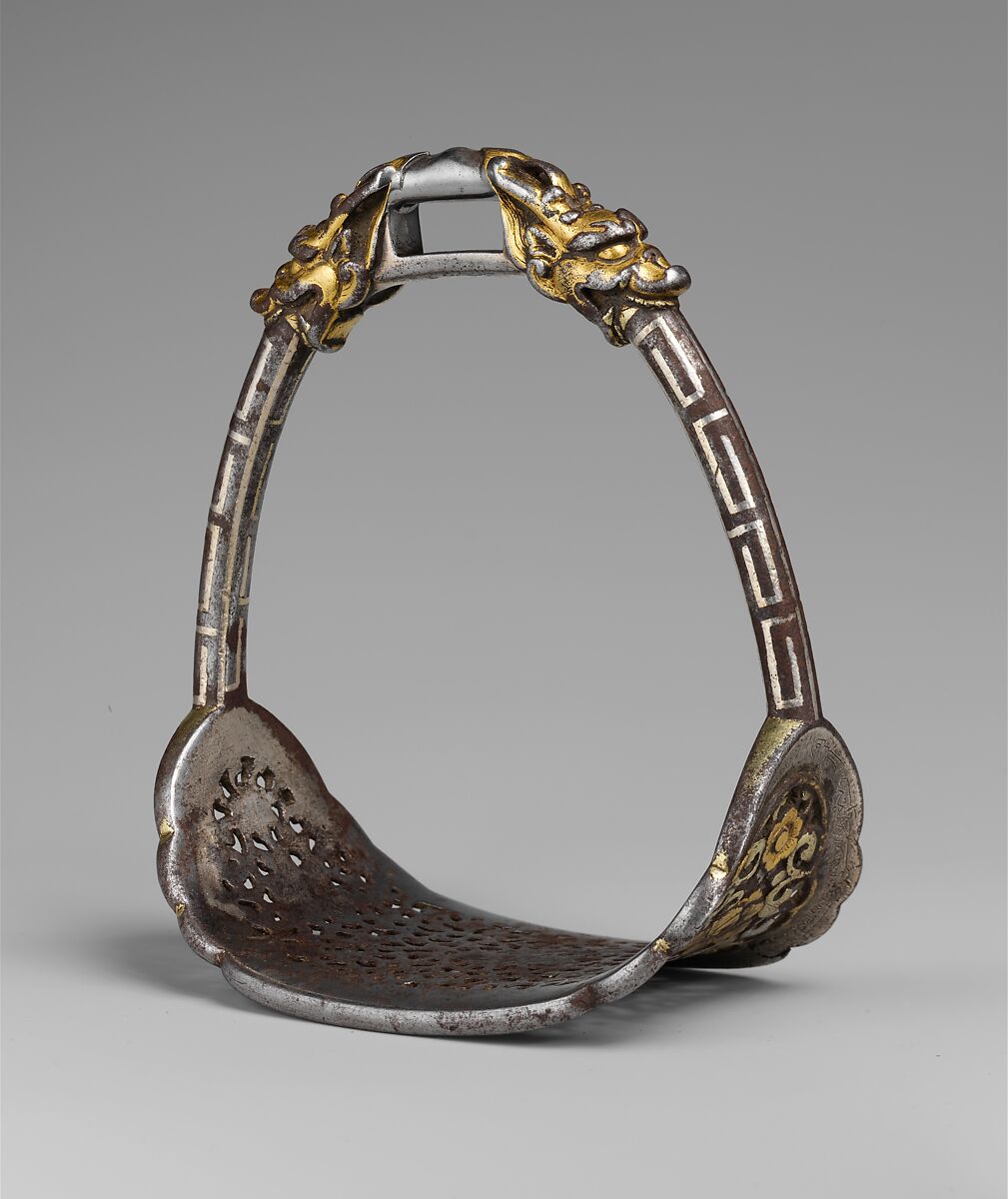 Stirrup, Iron, gold, silver, Mongolian or Tibetan 