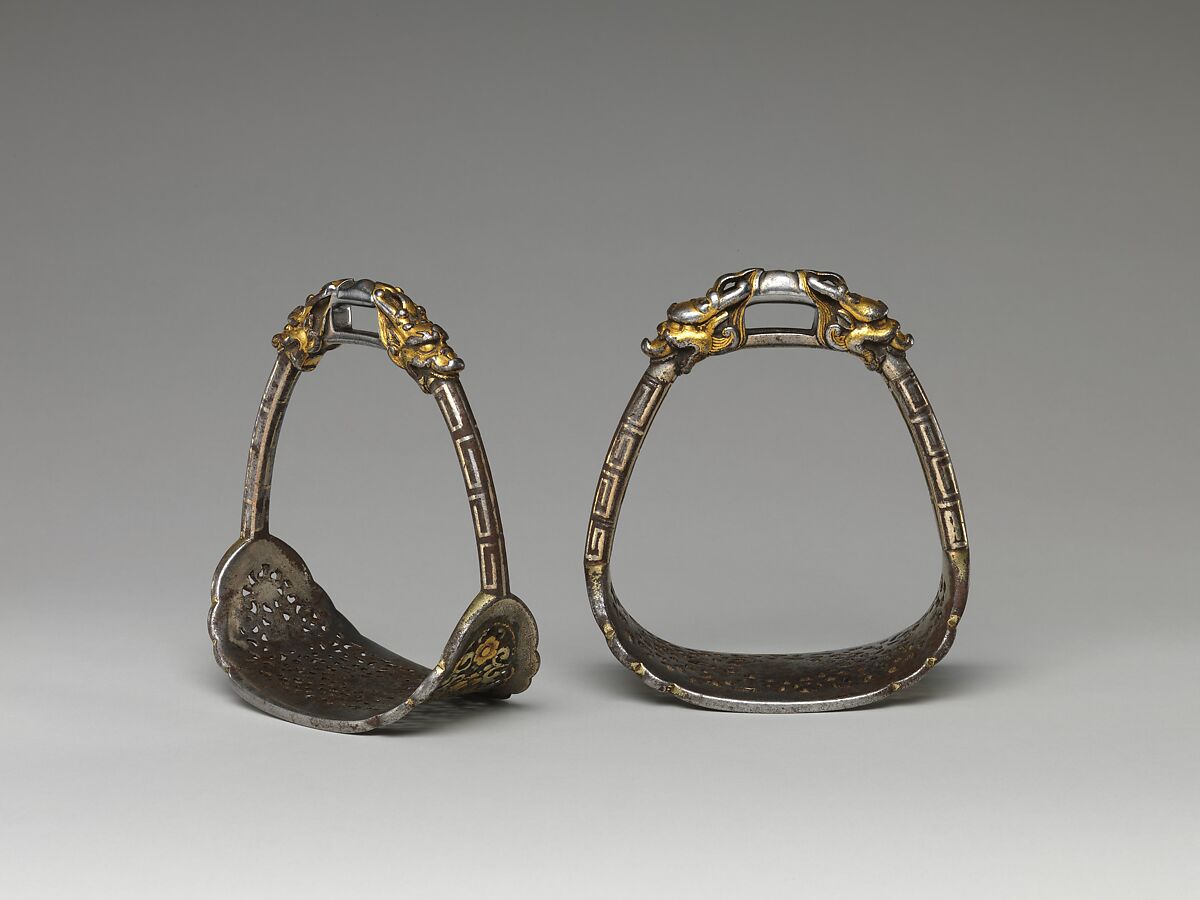 Stirrup, Iron, gold, silver, Mongolian or Tibetan