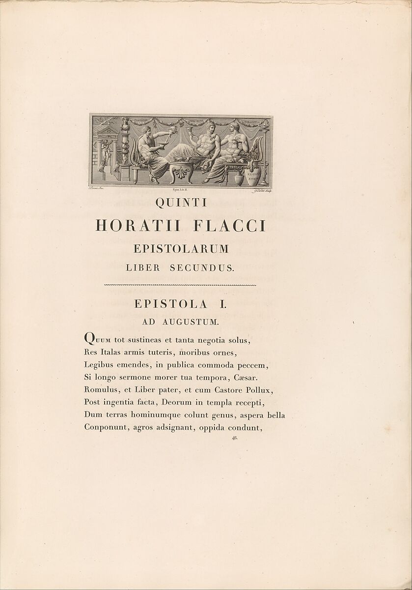 Opera, Horace (Roman, Venusia 65 BCE–8 BCE Rome), Printed book with engraved headpiece illustrations 