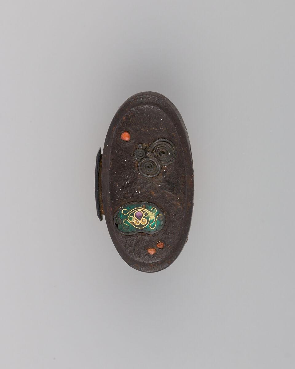 Sword Pommel (Kashira), Iron, polychrome enamel, Japanese 