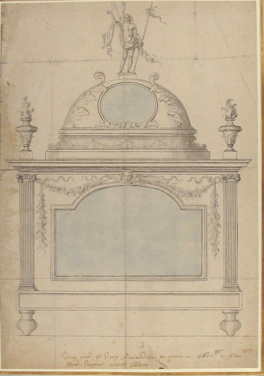 Design for a Reliquary, Anonymous, French, 18th century, Pen and black ink, brush and gray and blue wash