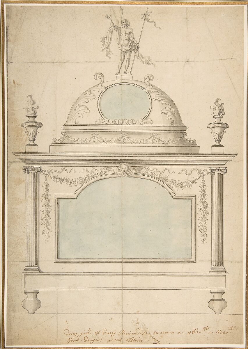 Design for a Reliquary, Anonymous, French, 18th century, Pen and black ink, brush and gray and blue wash 