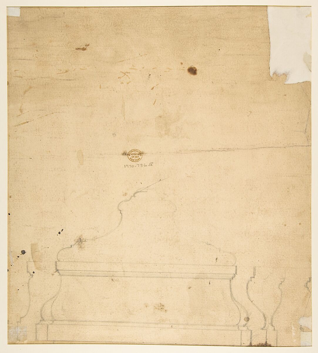 Elevation of West Façade of a Church, Anonymous, French, 18th century, Pen and black ink, brush and gray wash; scale in pieds at bottom