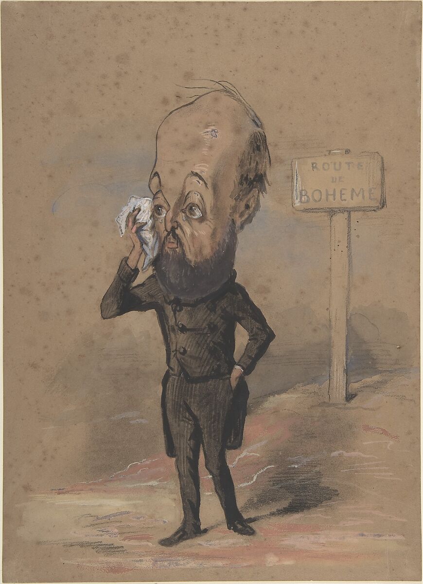 Caricature of Henri Mürger, Nadar (French, Paris 1820–1910 Paris), Pen and watercolor 