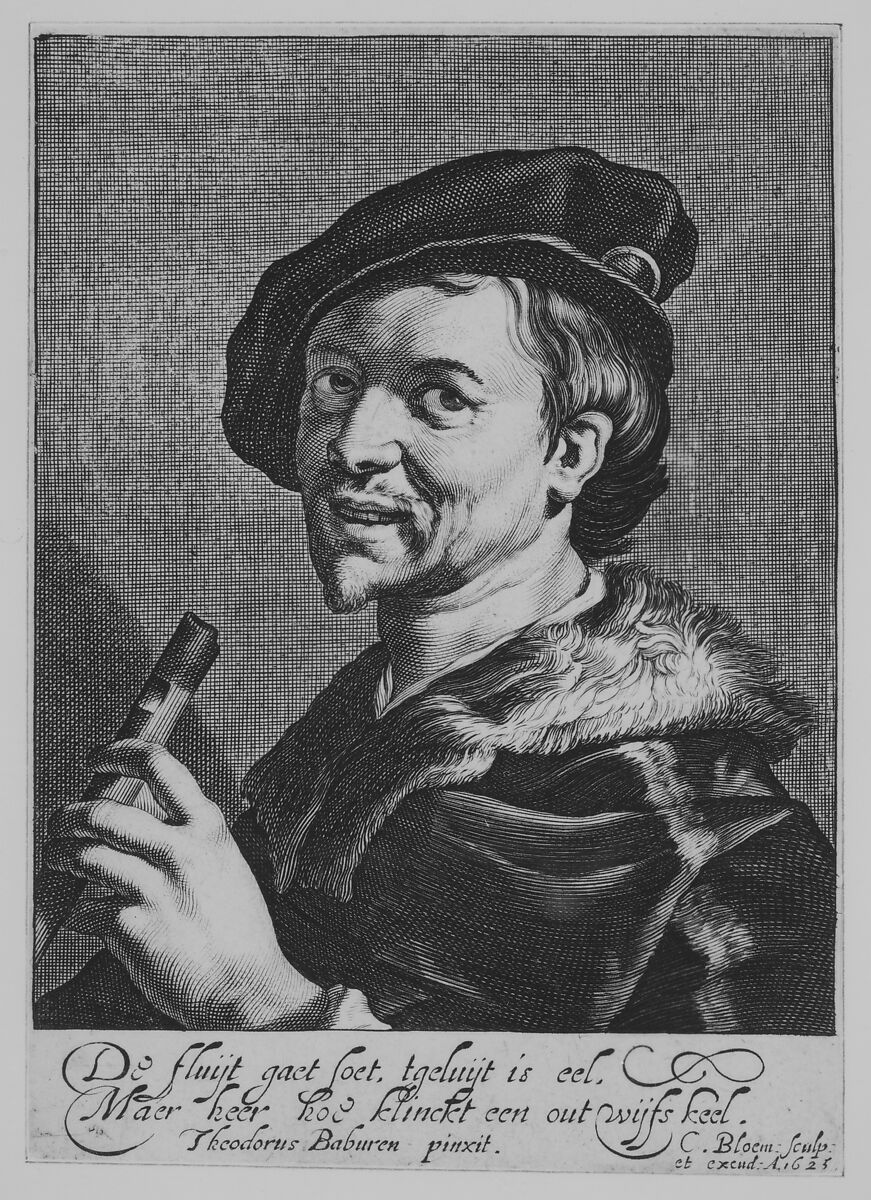 The Man with the Flute, Cornelis Bloemaert (Dutch, Utrecht 1603–?1684 Rome), Engraving 