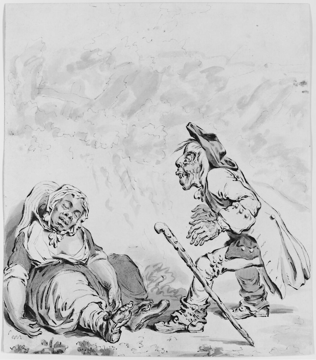 Cymon and Iphigenia, James Gillray (British, London 1756–1815 London), Watercolor, pen and black ink over graphite