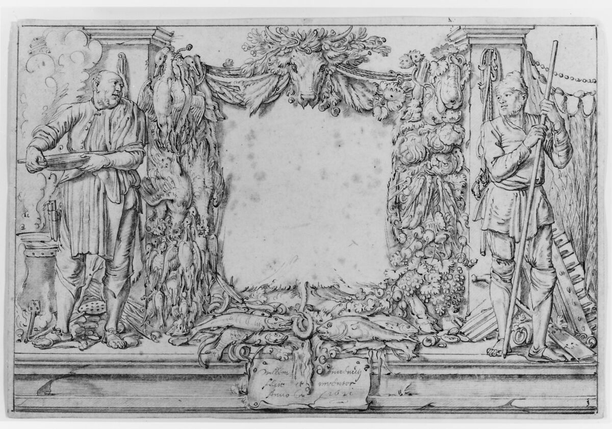 Study for a Frontispiece, Willem Pietersz Buytewech (Dutch, Rotterdam 1591/92–1624), Pen and brown ink, brush and gray wash, and black chalk