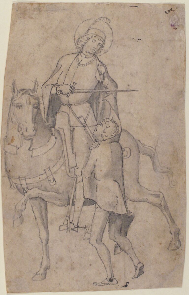 Saint Martin and the Beggar, Attributed to Vittore Carpaccio (Italian, Venice 1460/66?–1525/26 Venice), Pen and gray ink, brush and gray wash, over faint traces of black chalk