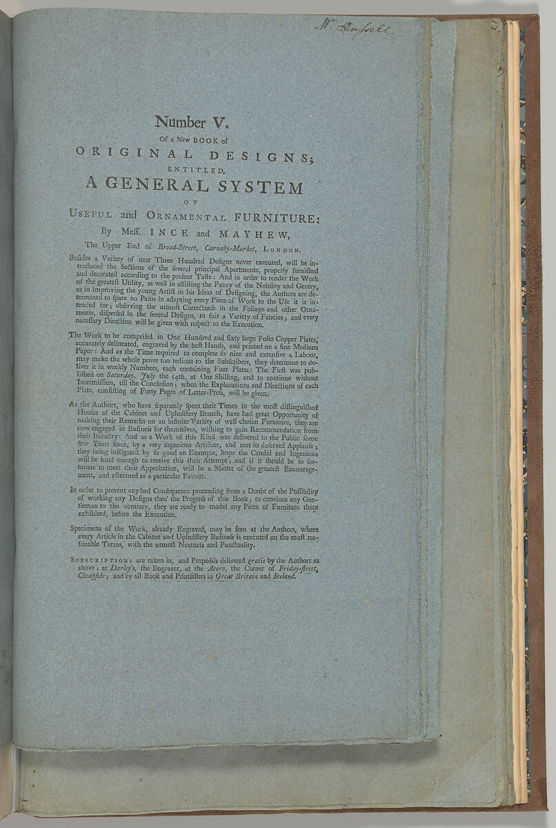 A General System of Useful and Ornamental Furniture..., Ince and Mayhew (British, London 1758/9–1811), Illustrations: engraving