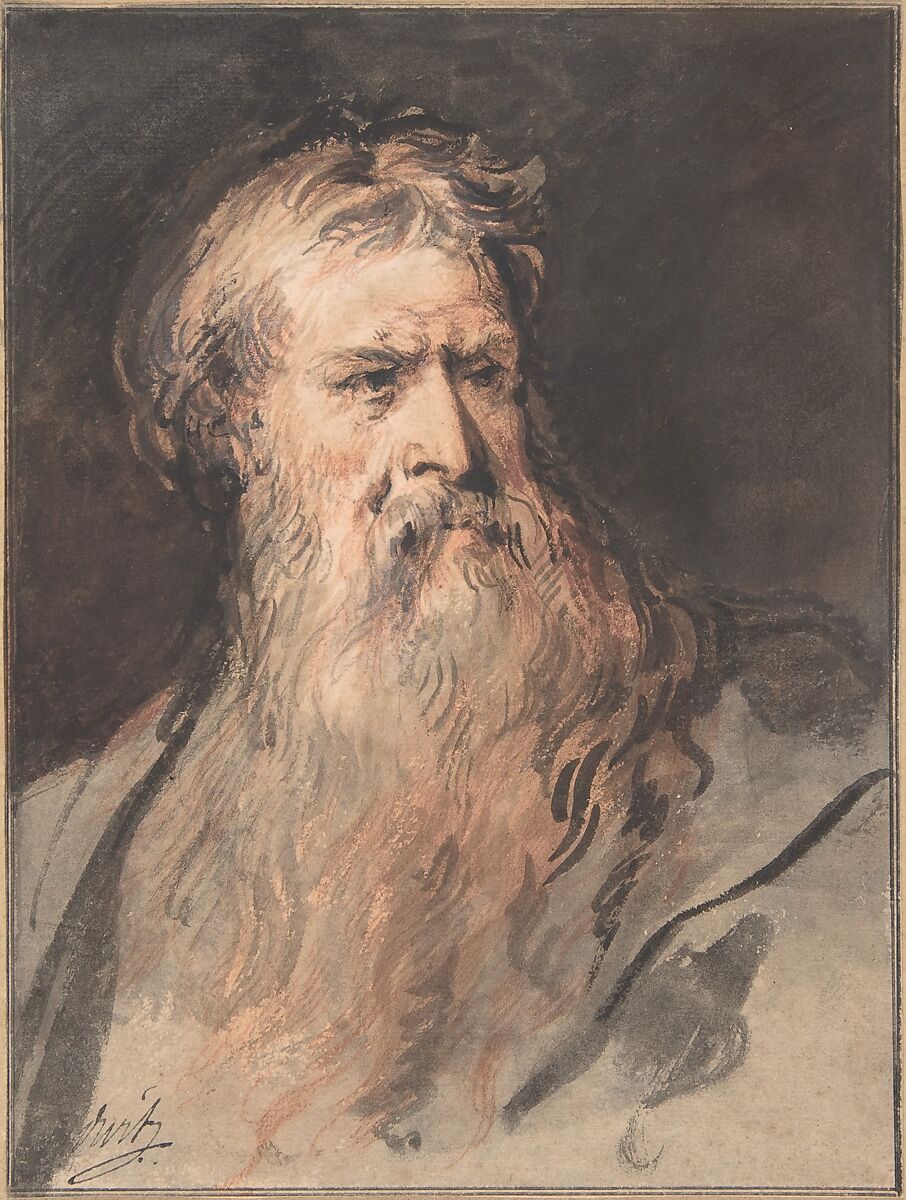 Study for the figure of Moses, Jacob de Wit (Dutch, Amsterdam 1695–1754 Amsterdam), Point of brush and black ink with black and gray wash over red chalk 